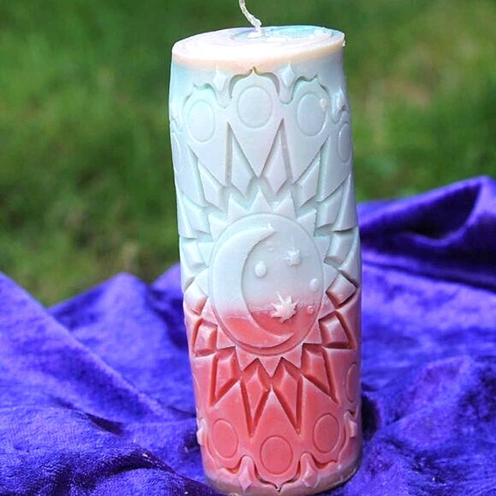 Sun and Moon Carved Candle